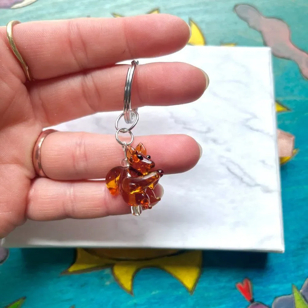 Brown Glass Squirrell Charm Key Chain